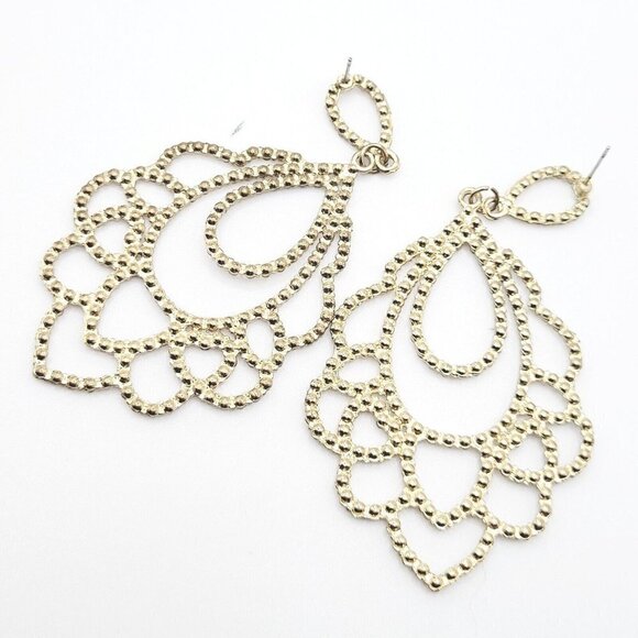 Large AB Rhinestone Drop Dangle Earrings 3.5" Modern Pierced Sparkle Bling EUC - Picture 8 of 8